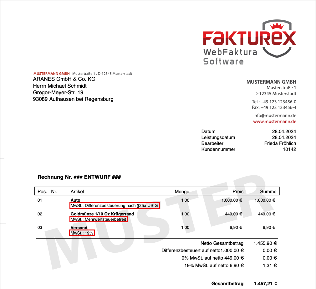 Beispielrechnung mit markierten Punkten